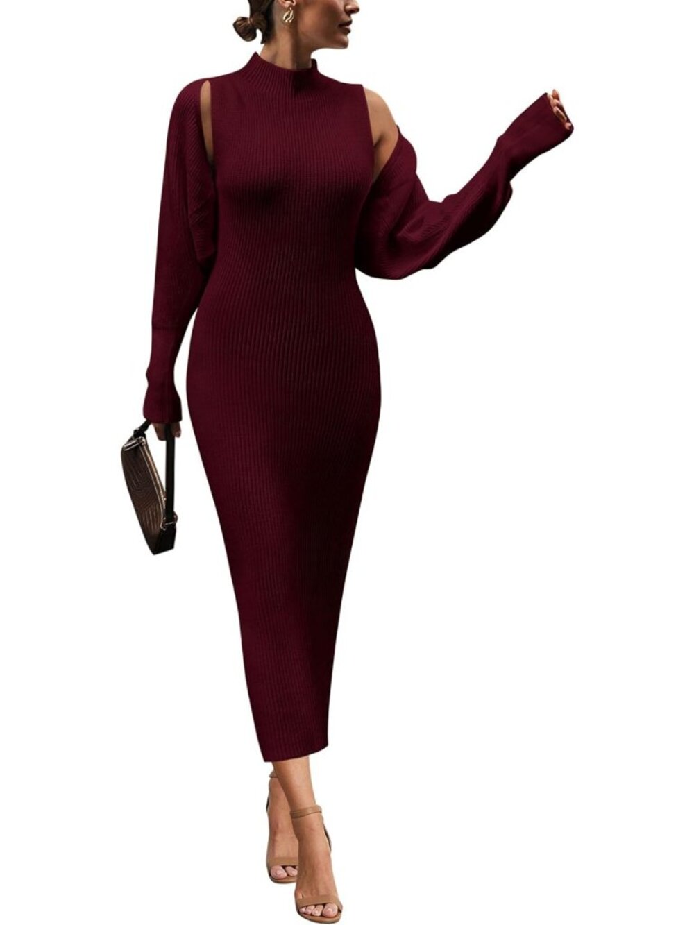 Chic Women's 2 Piece Ribbed Knit Sweater Dress Set - Cozy & Stylish Outfit